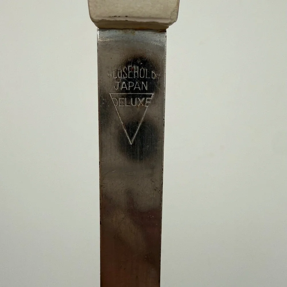 Vintage Household Japan Deluxe Spatula Heraldic Crest White Handle Stainless